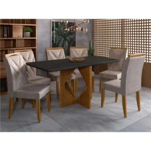 Mesa de Jantar Madrid 160x80cm com 6 Cadeiras Califórnia Minas Plac