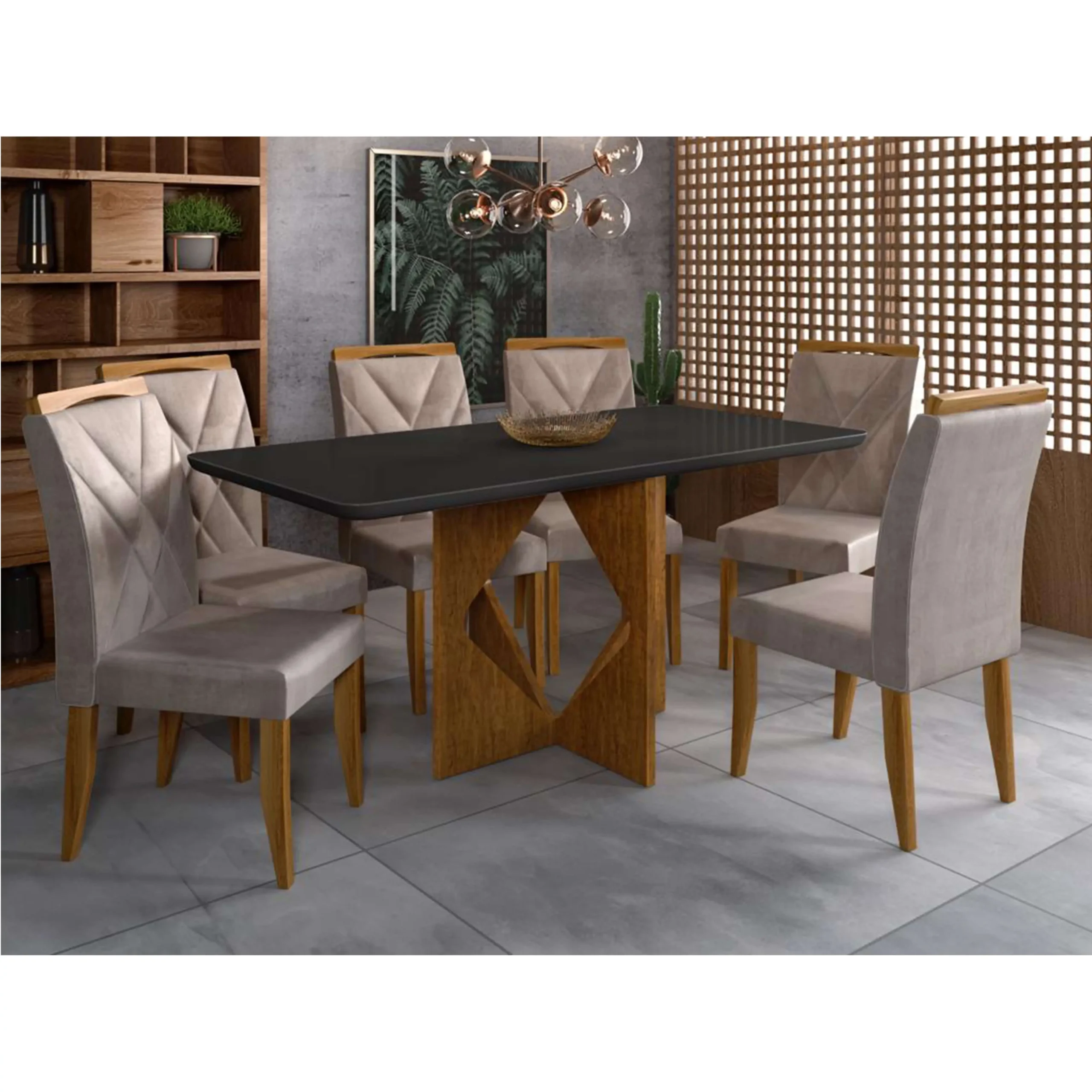 Mesa de Jantar Madrid 160x80cm com 6 Cadeiras Califórnia Minas Plac