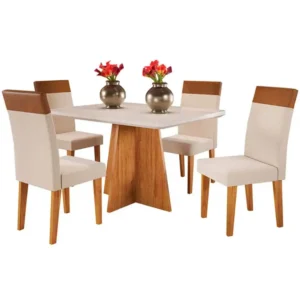 Mesa de Jantar Viena 120x80cm com 4 Cadeiras Turim Tecido Linho Viero