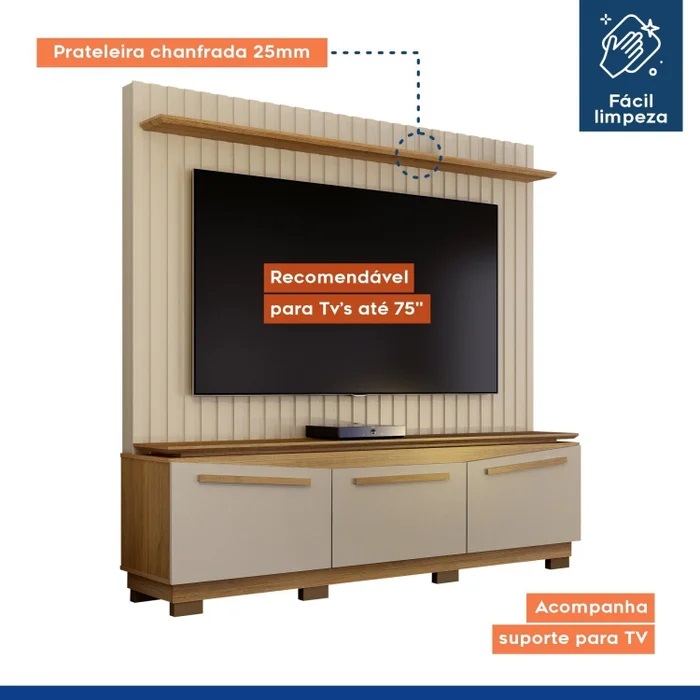 Home Theater até 75″ Montreal Off White/Cinamomo – VALDEMÓVEIS - Image 3