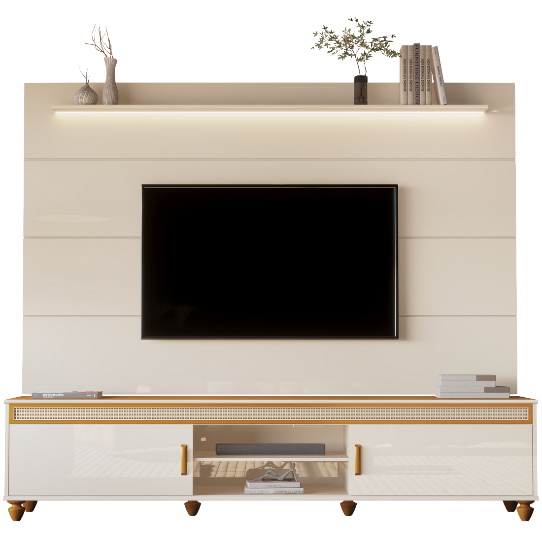 Painel até 75″ Bliss + Rack Comodoro 2.18 Off White/Cedro – EDN MÓVEIS - Image 4