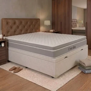 Colchão Casal Uberaba Espuma Viscoelástica ColchoMinas + Box Baú Casal Prime Confort Korino Linho Palha Blindado Issacar - 138x188x75 | Suporta até 300kg