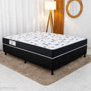 Colchão Casal Santé 100% Espuma D33 Alt. 20 Nosso Sonho + Box Casal Sued Preto Ortobel - 138x188x57 | Suporta até 240kg