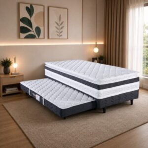 Cama Box Solteiro com Auxiliar Ouro com Pillow Top D28 – DESIGN COLCHÕES