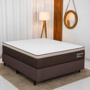 Colchão Casal Montreal 138x188x32 Molas Ensacadas Viero + Base Box Casal Universal Marrom Bordado Gazin 138x188x79 | Suporta até 260kg