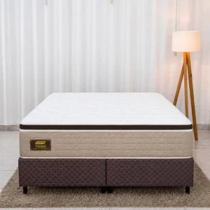 Colchão Queen Twins Molas Ensacadas BlueWave + Base Box Queen Bipartido Universal Marrom Bordado Gazin - 158x198x74 | Suporta até 290kg