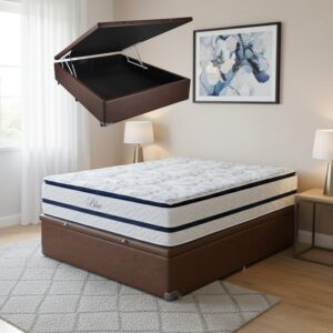 Colchão Casal Blue 32 cm H33 Molas Ensacadas + Base Baú Corino