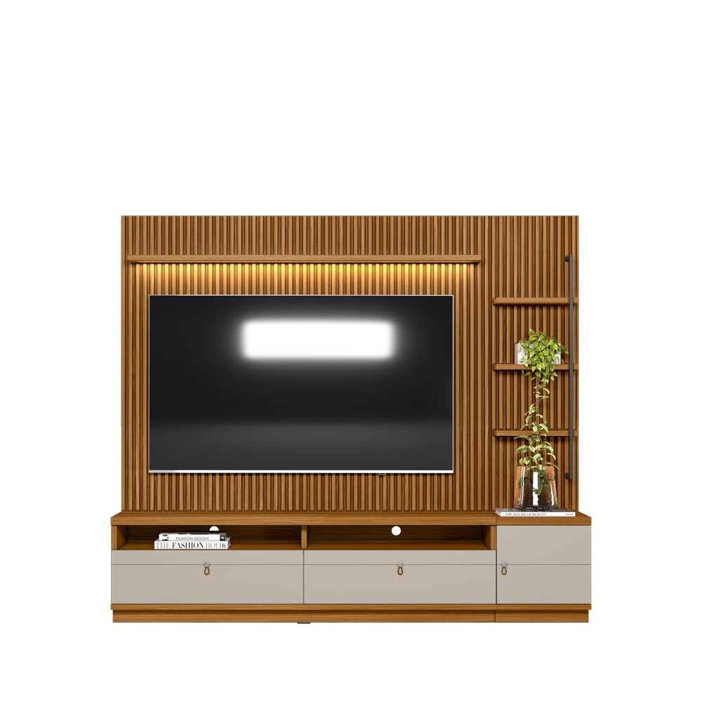 Painel até 75″ + Rack + Módulo Lateral Ouro Preto Nature/Off White – LINEA BRASIL - Image 4