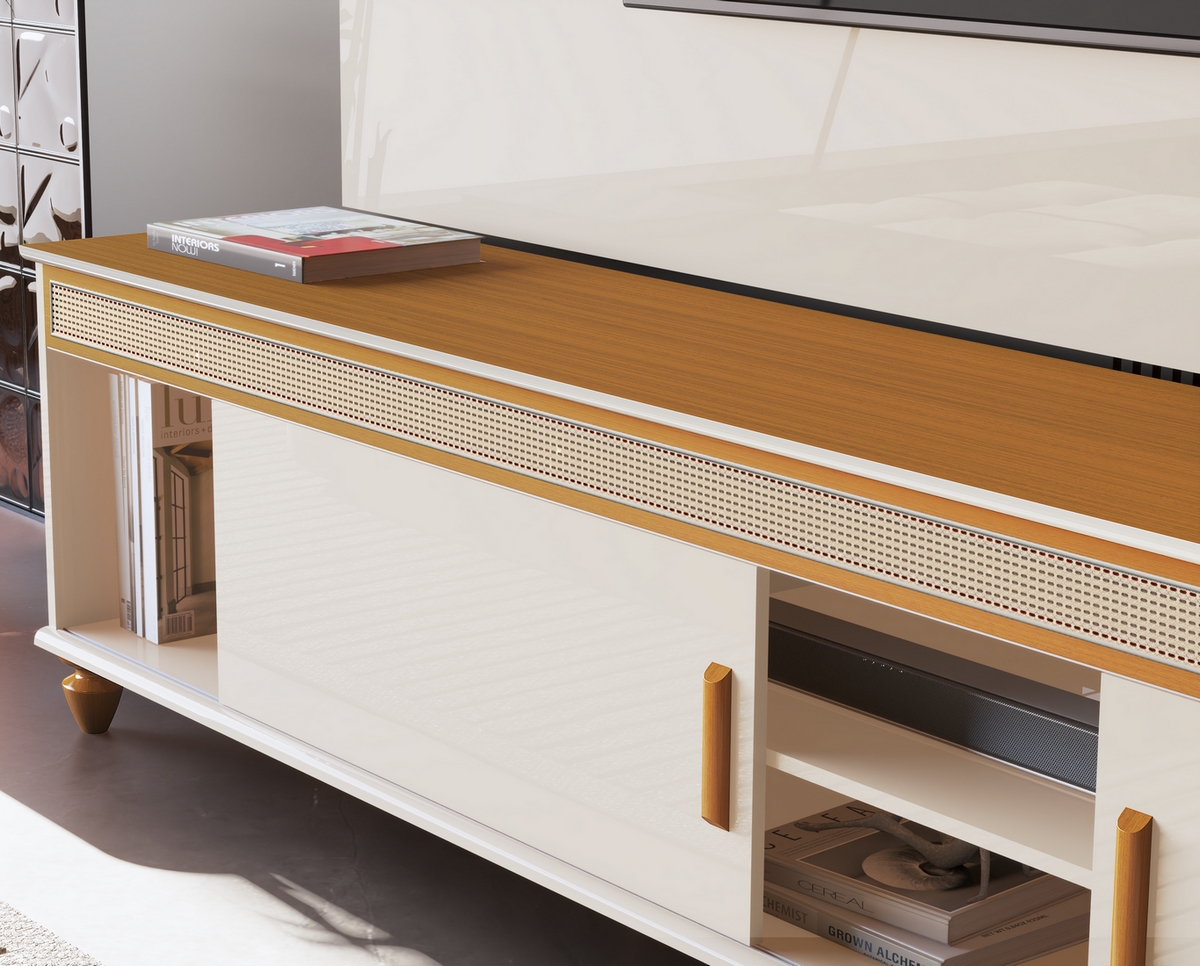 Painel até 75″ Bliss + Rack Comodoro 2.18 Off White/Cedro – EDN MÓVEIS - Image 2