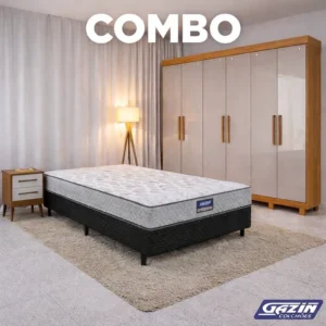 Combo - Roupeiro Casal Sergipe Nature/Off 6 Pts C/ Pés 100% MDF Larg. 1.80m Bianchi + Unibox Casal Supreme Ortopédico 138x188x53 Cinza Gazin