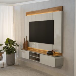 Painel Home ate 75″ Zurique Tauari/Off White Brilho – LINEA BRASIL