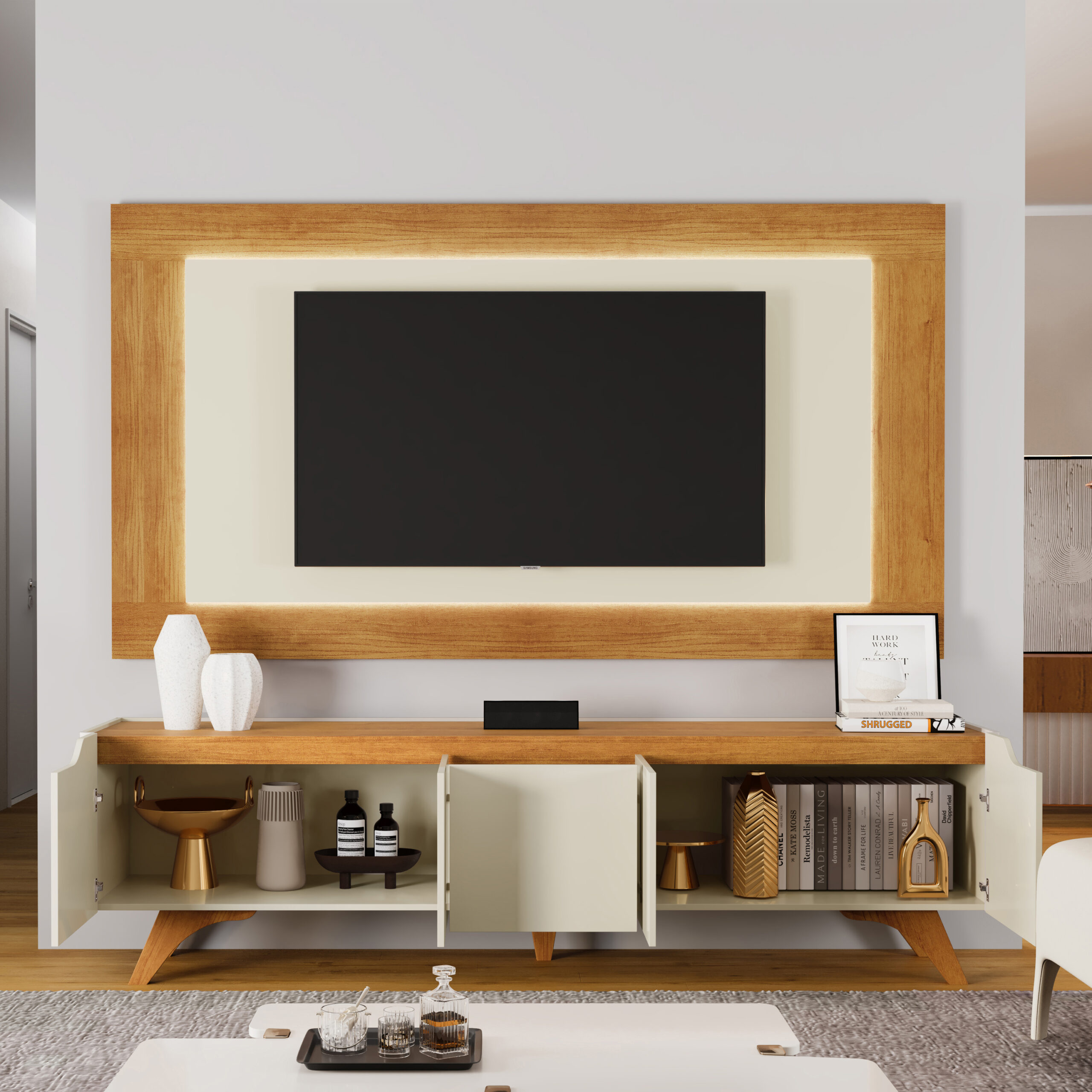 Painel + Rack até 65″ Atenas 2.2 Off White/Naturale – MAVAULAR - Image 7