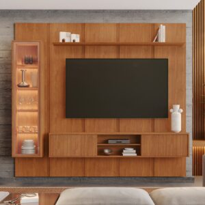 Painel até 75″ Dominus 2,32 m Naturale + Rack Suspenso Dominus Naturale + Cristaleira Dominus Naturale – MAVAULAR