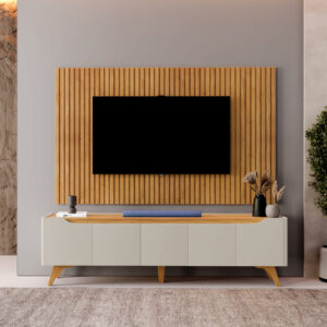 Painel Ripado até 75″ Versátilis 2,17 m Naturale + Rack Atenas Off White/Naturale – MAVAULAR