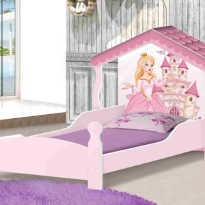 Cama Solteiro Casa Princesa Branco.Rosa J&A Moveis