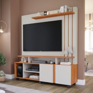 HOME THEATER VALENCIA PERMOBILILarg: 1,60m  Alt: 1,82m Prof: 0,40m  Material em MDP/MDF  Para TVs de até 55''  2 Portas de abrir Rodízio giratório  ITENS DECORATIVOS E OUTROS PRODUTOS NÃO INCLUSOS