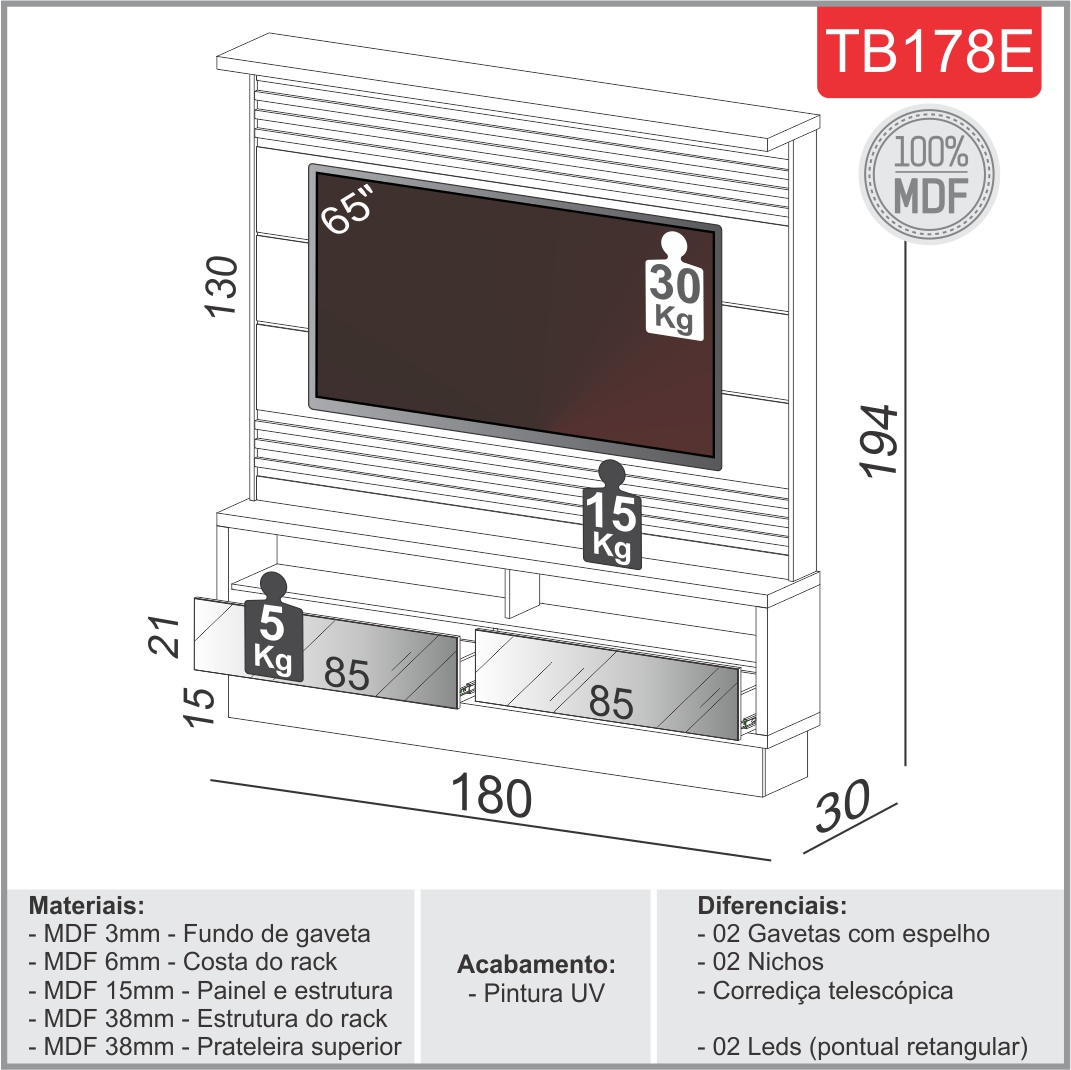 Home até 65″ Sara TB178E Off White/Freijó – DALLA COSTA - Image 4