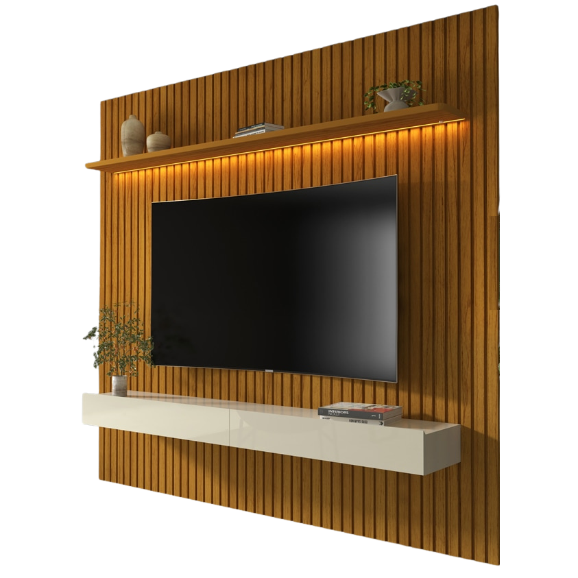Home até 75″ Nobre Ripado 185(Com Nicho) Naturale/Off White – GELIUS - Image 2