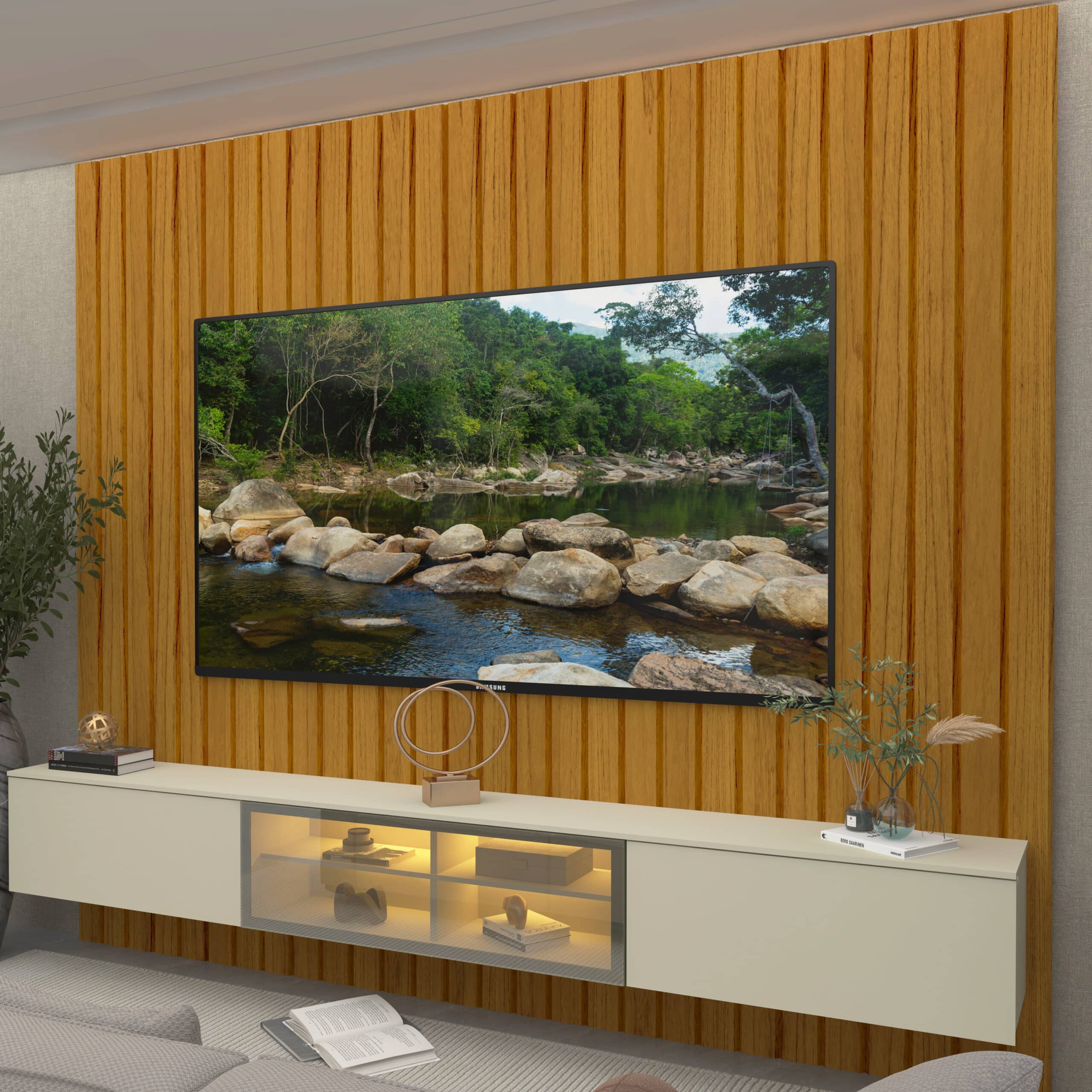 Home Suspenso até 85″ Majestade 230 Naturale com Nicho Luminare Off White – GELIUS - Image 2
