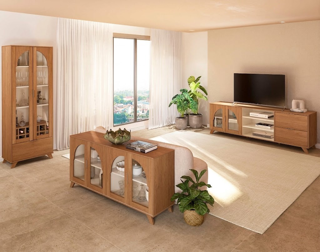 Conjunto Murano (Buffet, Cristaleira e Rack) Cinamomo/Off White – ARTELY - Image 2
