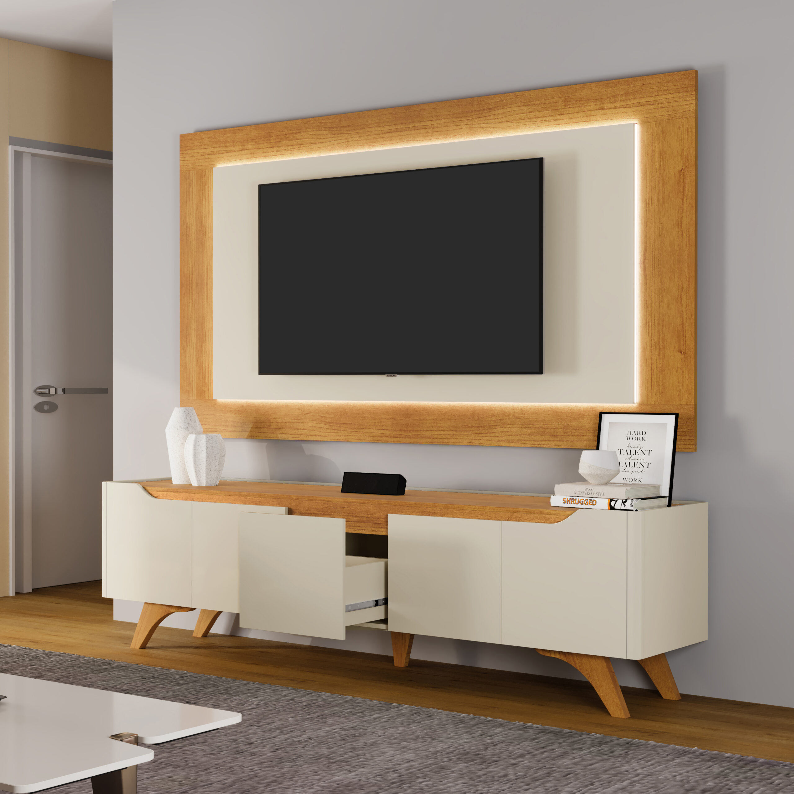 Painel + Rack até 65″ Atenas 2.2 Off White/Naturale – MAVAULAR - Image 6