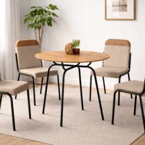 Conjunto Mesa Malta Tampo Rendono 90 com 4 Cds Malta + Base Inovare para Mad Duo Bege/Preto Fosco Tubo Minas
