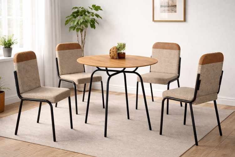 Conjunto Mesa Malta Tampo Rendono 90 com 4 Cds Malta + Base Inovare para Mad Duo Bege/Preto Fosco Tubo Minas