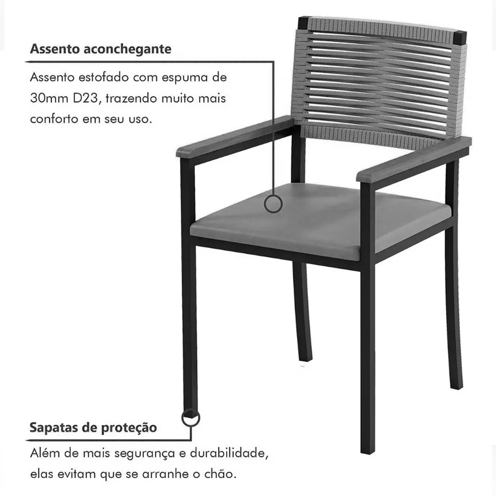 Mesa Roma Redonda 120cm com 4 Cadeiras Viena em Corda Náutica Paonanda - Image 5
