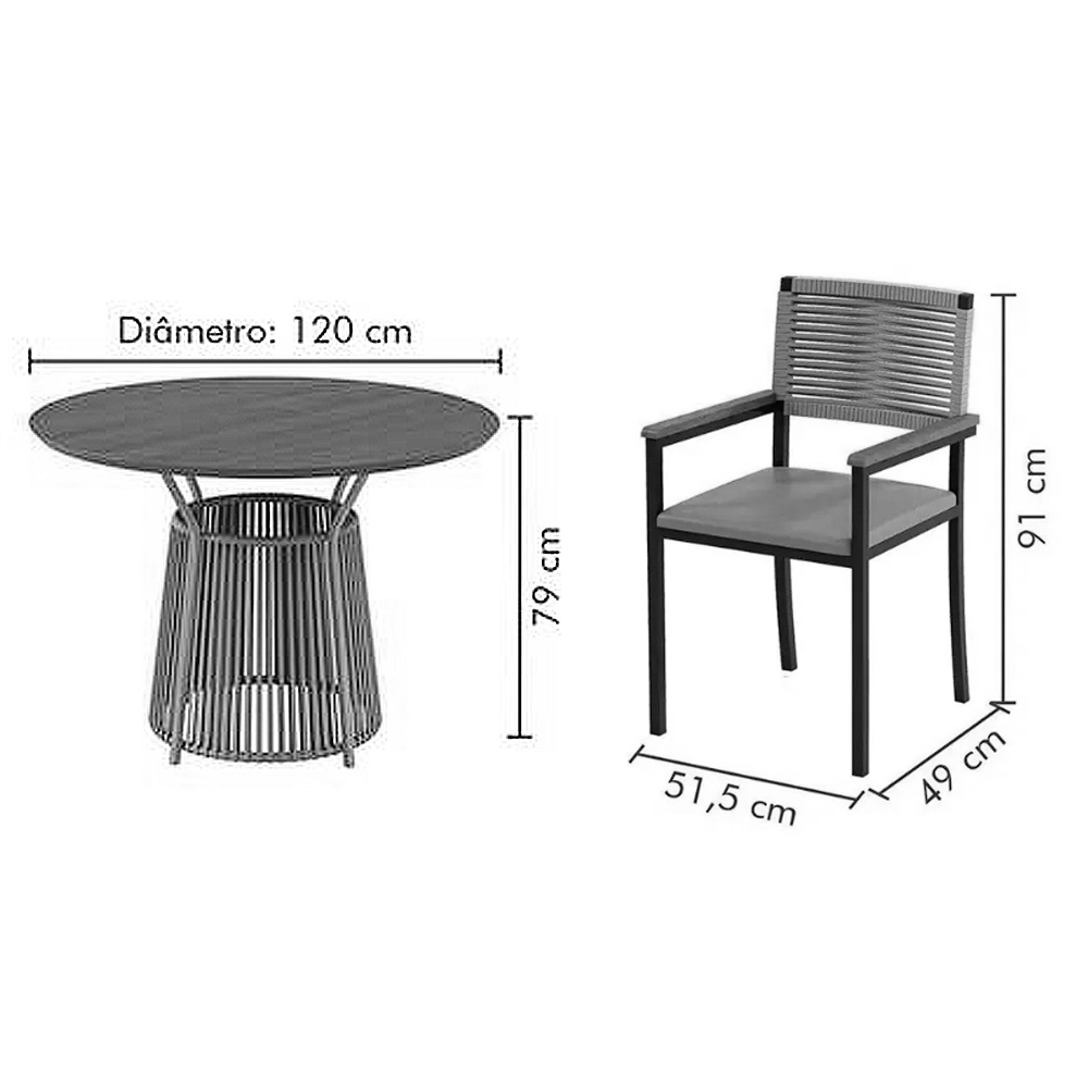 Mesa Roma Redonda 120cm com 4 Cadeiras Viena em Corda Náutica Paonanda - Image 4