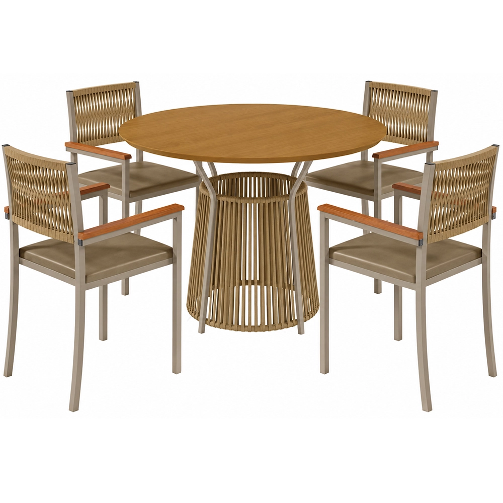 Mesa Roma Redonda 120cm com 4 Cadeiras Viena em Corda Náutica Paonanda - Image 2